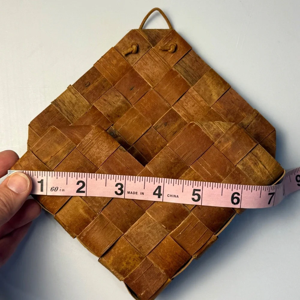Scandinavian Woven Birch Bark Wall Basket Napkin Holder Cottagecore Cabin Rustic
